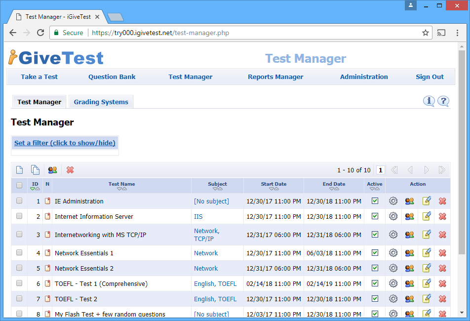 Test Manager - iGiveTest